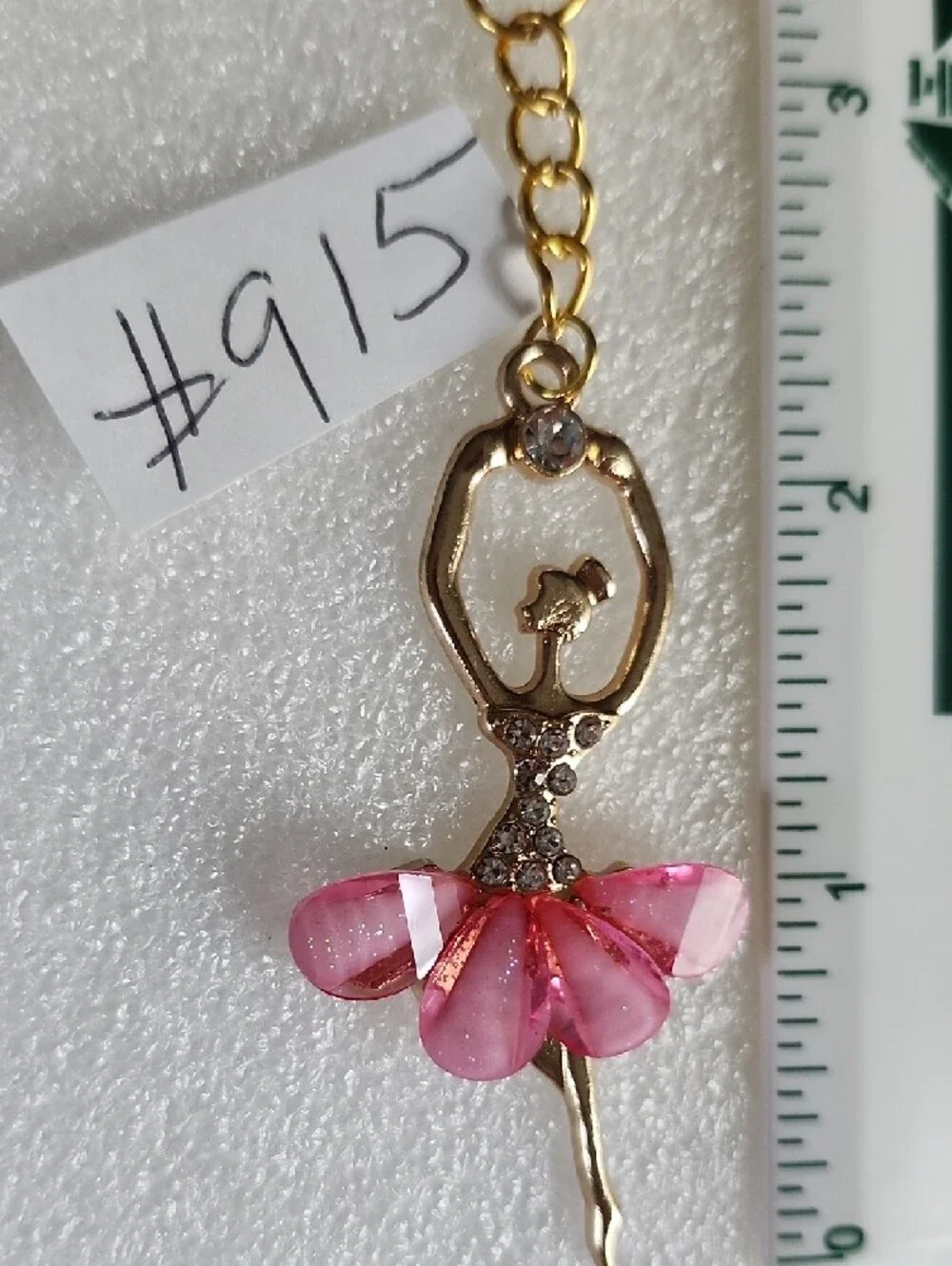 Hand Crafted Gold-Tone Ballerina Key & Card Holder with Pink Crystal Petals